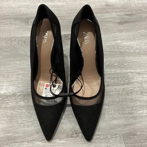 Zara Black Mesh and Swede Heels